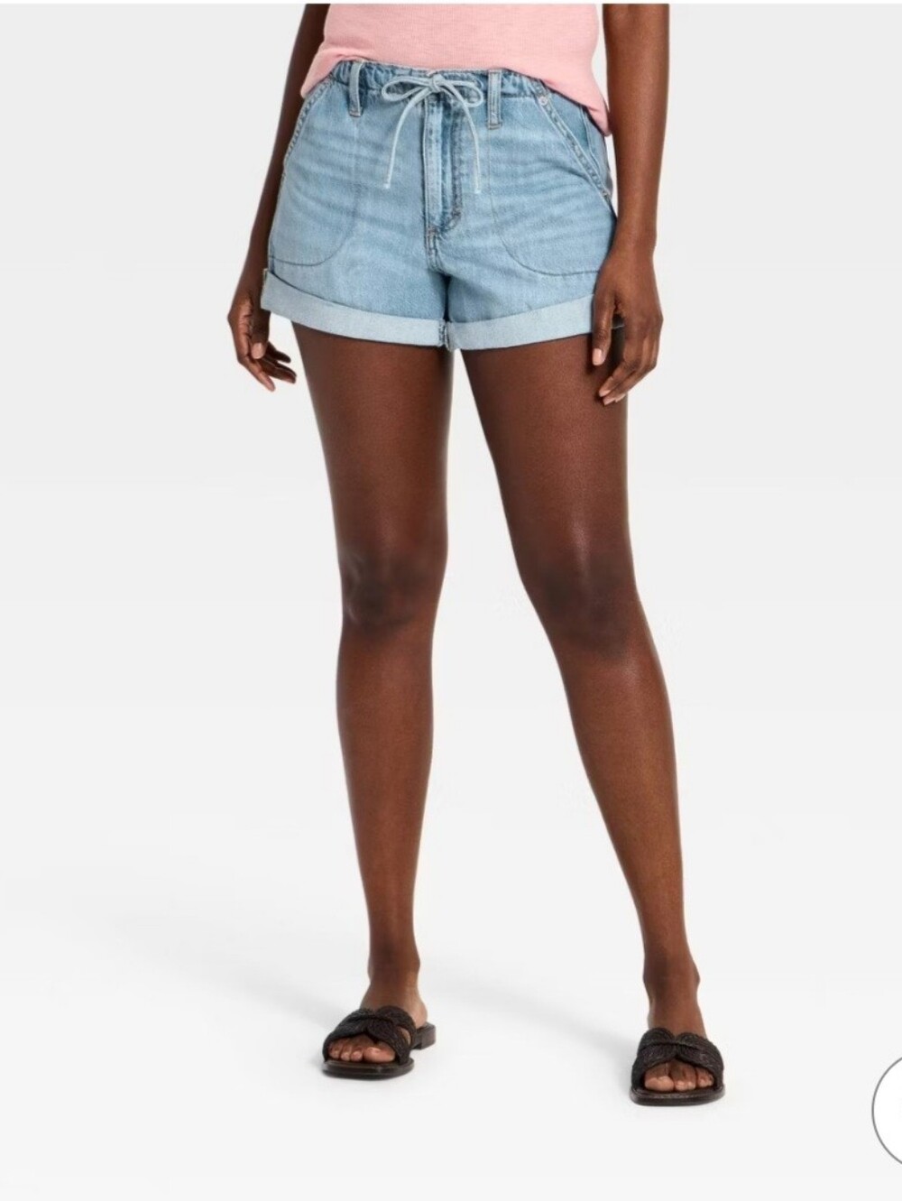 Women's Pull-on Drawstring High-Rise Jeans Shorts Universal Thread - Light Wash